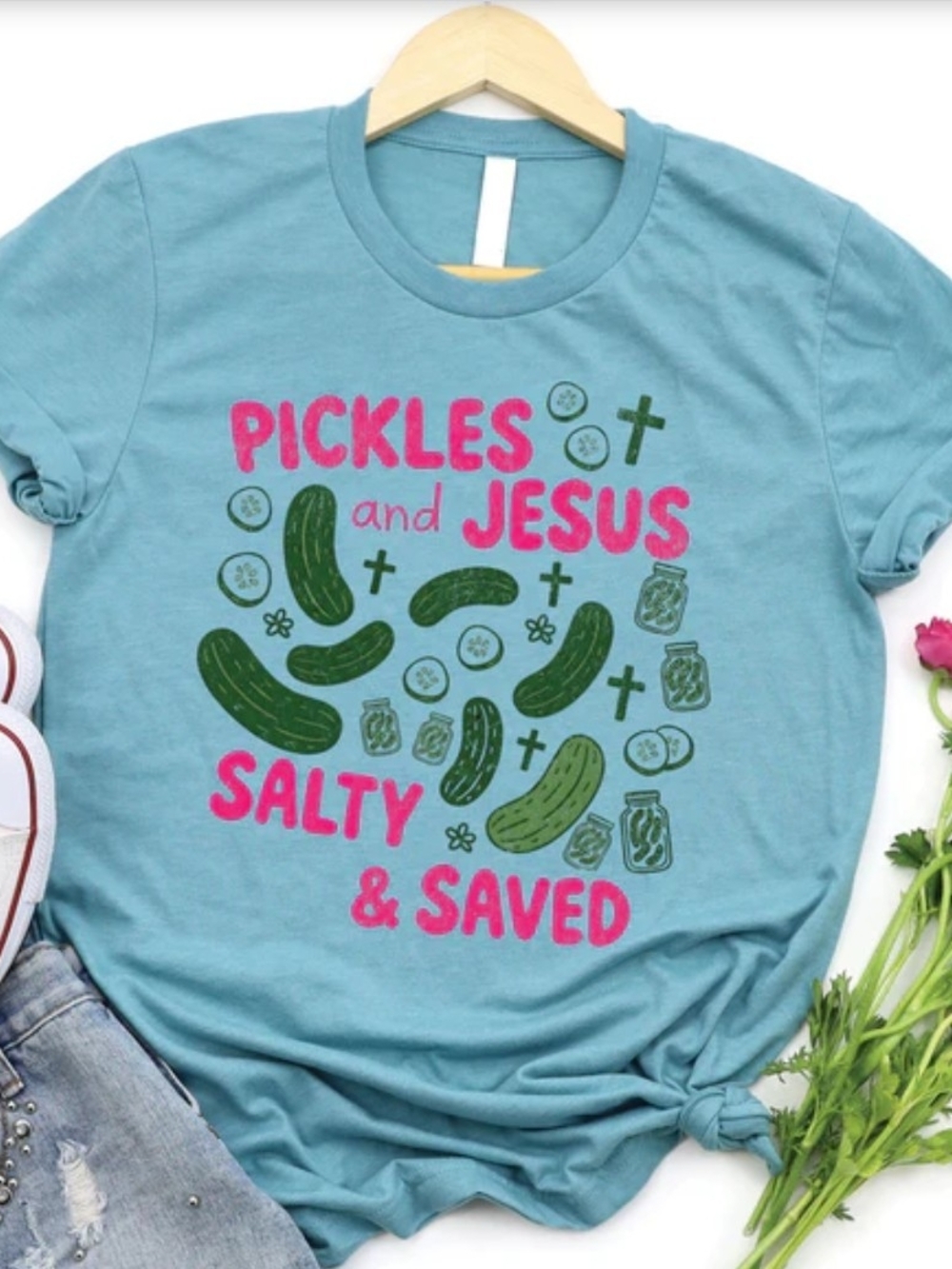 Graphic Tee "Pickles and Jesus"  - Salty & Saved Size XL and 2X still available